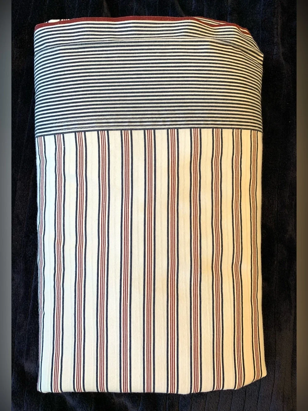 Tommy Hilfiger Queen Sheet Set, Cotton Blend, Navy & Red Pinstripe, 4 Piece